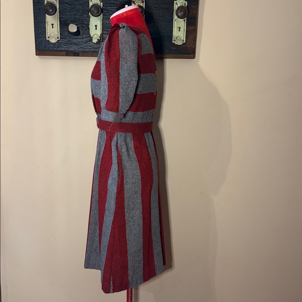 Vintage Jolibel Red and Grey Striped Pleated Dress - Picture 7 of 16